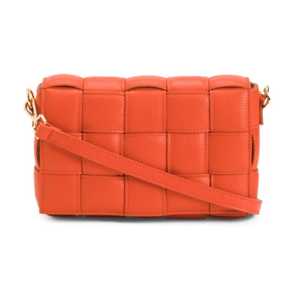 VIOLA CASTELLANI Papaya Leather Padded Woven Crossbody Made In Italy - Picture 6 of 9